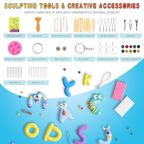 polymer clay kits 50 colorsmodeling clay for kids diy mold oven bake clay with storage box sculpting tools and accessoriesfor kids adult and artist friendly ideal gifts
