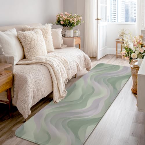 Alfombra de pasillo moderna rectangular verde de 2 x 8 pies para puerta 2