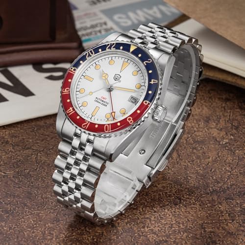 Image of watchdives GMT Watches for Men, WD6542 Men Watch NH34 Automatic Wristwatch 38mm Bubble Domed Sapphire Crystal Watches 100M Waterproof Watch