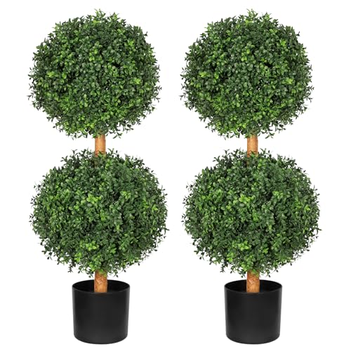 JOZHENJU Artificial Boxwood Double Ball Topiary Trees, UV-Resistant Topiary Trees Artificial...