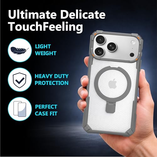 Image of AIBEX Transparent Back Cover Compatible for iPhone 17 Pro| Mag-Saf Magnetic Ring Kickstand | Shockproof Dual Layer Military Grade Drop Protection Armor Case| Wireless Charging Support - Grey