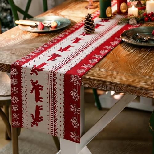 Weihnachten Tischläufer Weihnachten Weihnachts Tischläufer 180 cm Lang Polyester-Baumwoll-Mischgewebe, Geeignet für Weihnachten Deko und Tischdekorationen, die zur Weihnachtsstimmung Beitragen