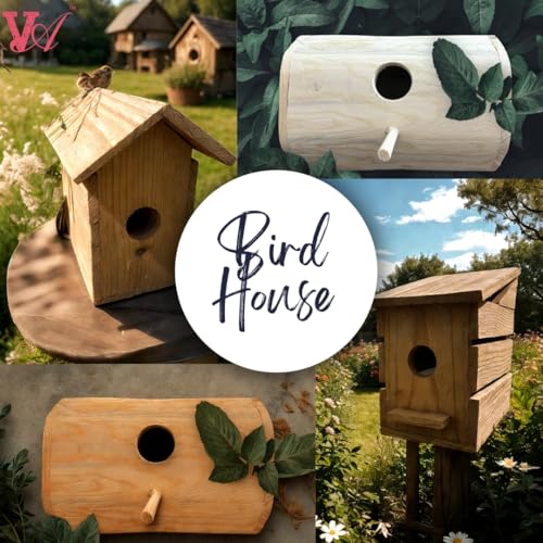 Image of Vayu Art & Crafts Pinewood Bird House || Sparrow Homes, for Balcony & Garden Hanging,Sparrow Nest /Chidiya Ka Ghosla || Made with Water Resistant Pine Wood || Size -10x15x17cm, 1 Pcs