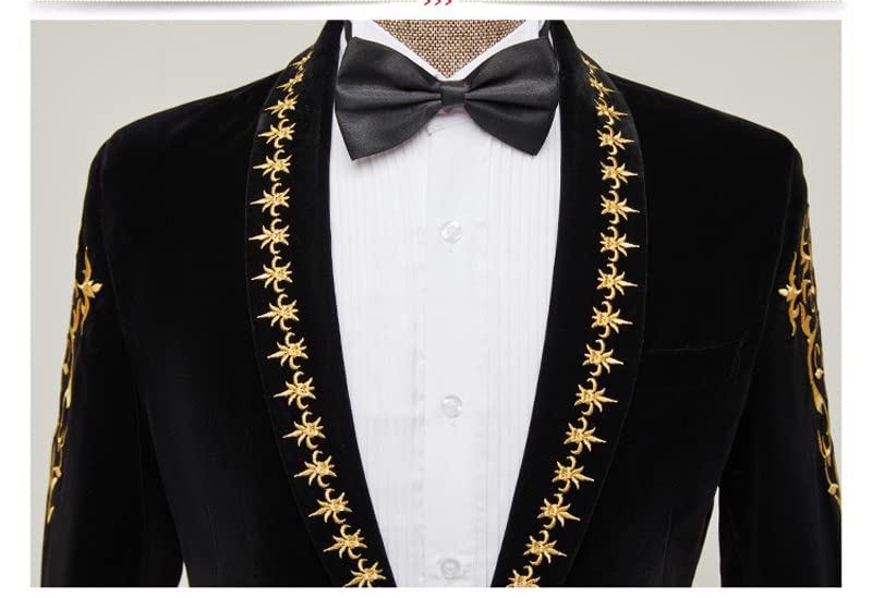 Gold Baroque Floral Embroidery Fleece Blazer Jacket Men Shawl Collar One Button Wedding Dinner Party Tuxedo4
