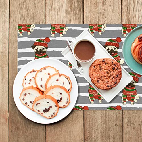 Set de table de Noël chien et rayures lot de 6 lavables pour table de fête