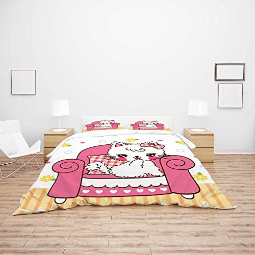 Parure de lit motif chat 3 pièces double en polyester doux