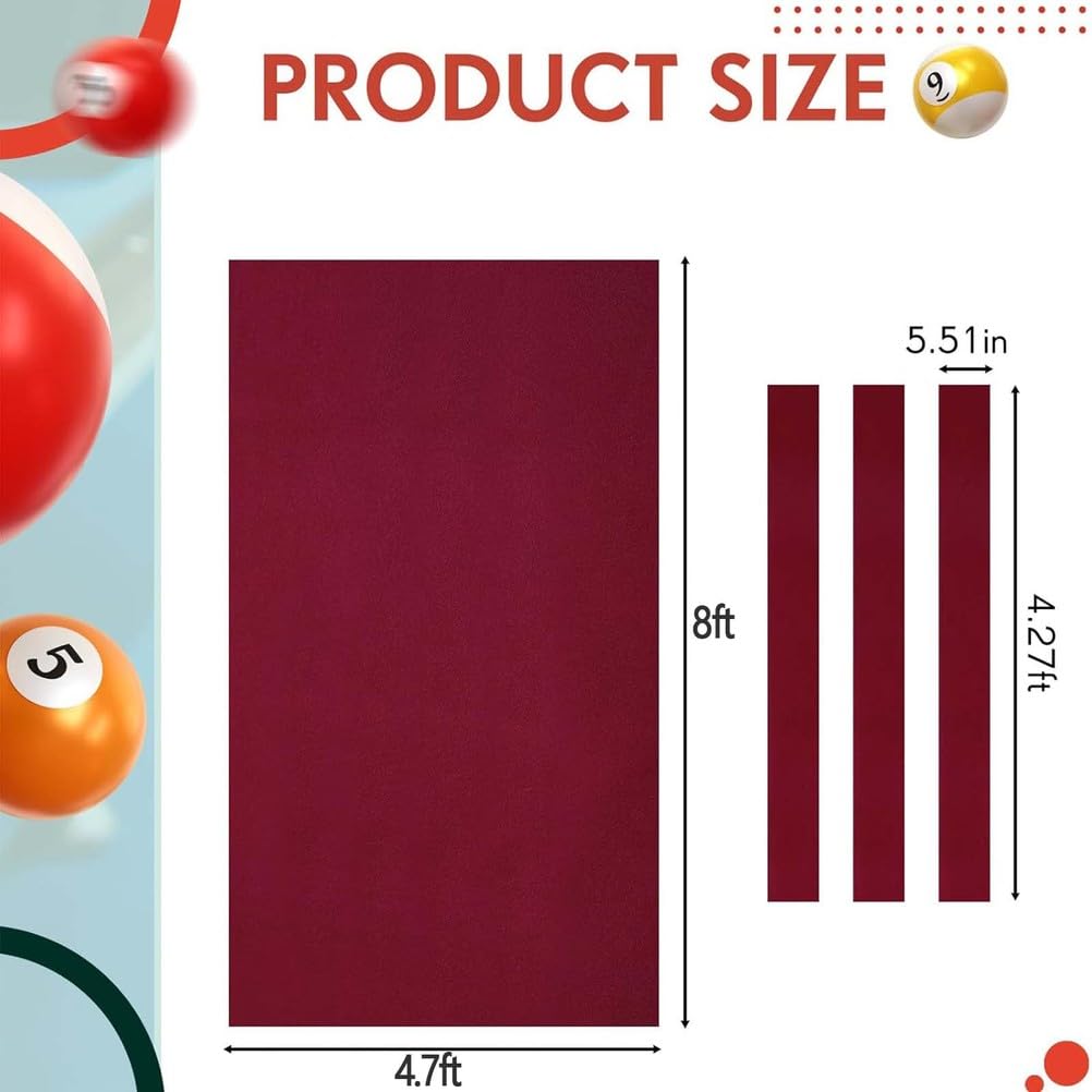 Nappe de Billard, Tapis de Billard en Feutre de Haute qualité, Accessoires de Nappe, pour Tables de Billard d'intérieur barsclubs, Super capacité d'étirement,Rouge,7ft