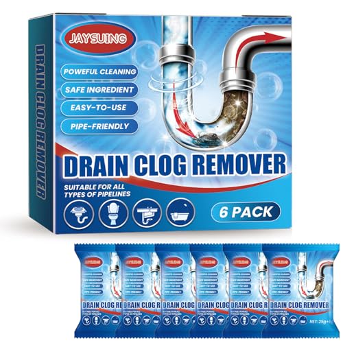 6 Packs Drain Clog Remover Fast Acting Drain Cleaner Powders for Kitchen Sink Bathroom Shower Bathtub Powerful Pipe Unclogger Clears Hair Grease Safe for Pipes