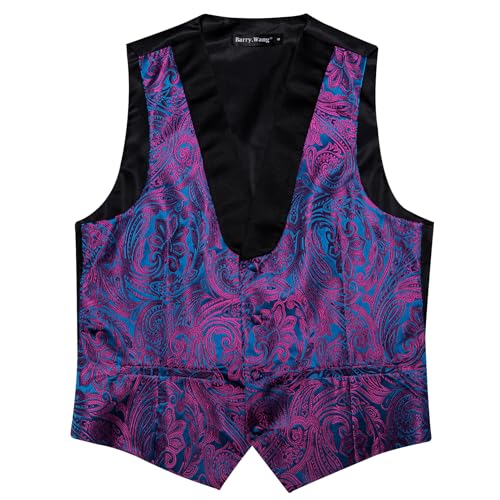 Image of Barry.Wang Mens Silk Lapel /Shawl Collar Vest Tie Sleeve Holder Set Formal /Casual Paisley Vests Wedding Tuxedo Waistcoat