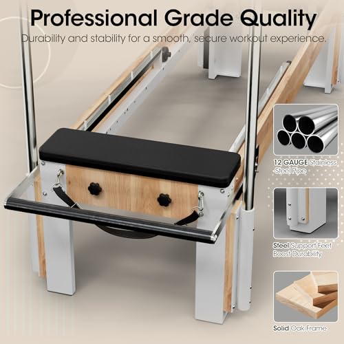 Image of Pilates Reformer, PAETA 92 inch Wooden Foldable Pilates Reformer Machine with Springs, Pilates Machines for Home Use and Studio, Pilates Equipment with Sitting Box, Jump Board and Accessories