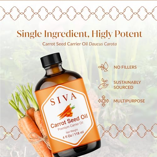 Image of SIVA Carrot Seed Carrier Oil, Glass Bottle with Dropper, 4 Fl Oz (118 ml) | Carrot Seed Oil for Face Care, Skin Care, Facial Oil, Hair Care, Scalp Massage, Body Massage, Dilution & DIY Beauty Blends