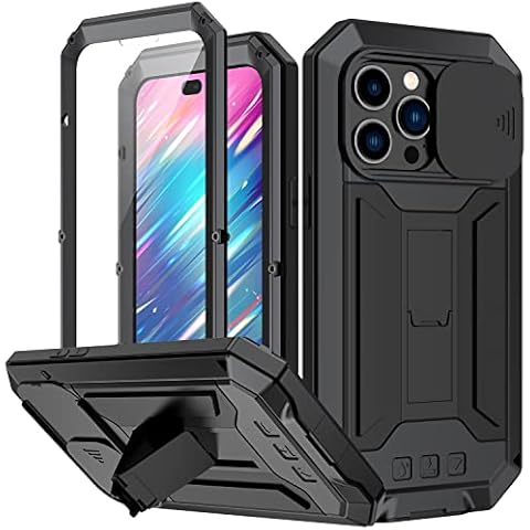 iPhone 14 Pro Max 5G Metal Case,Outdoor Sports Military Shockproof Heavy Duty Dustproof Full Body Protective Armor Rugged Case 【with Tempered Glass Screen Protector】 (Black-Ⅱ) Cover