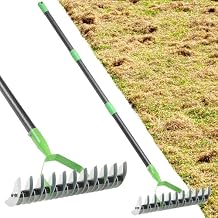 Thatch Rake for Lawns, Heavy Duty Garden Dethatcher Rakes with 60" Adjustable Long Handle, Double-Sided Sharp Tines for Dead Grass Moss Removal, Manual Metal Soil Loosening Thatching Tools for Yard