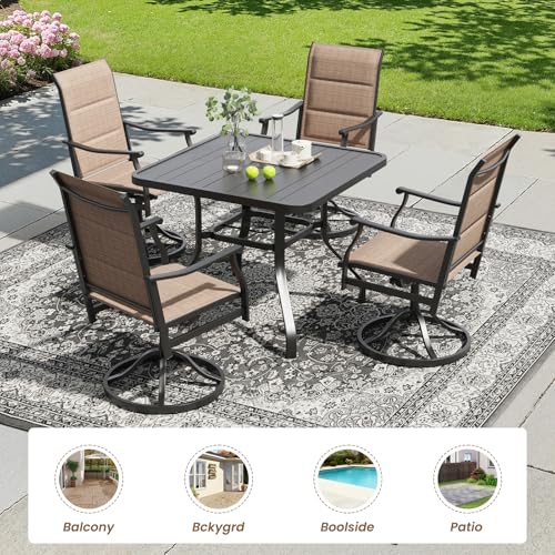 Image of Soohow Patio Dining Set for 4, 5-Piece Outdoor Table and Chairs Set, 4 x Swivel Outdoor Dining Chairs with Paded Textilene and 35 inchx35 inch Patio Table with 1.57 inch Umbrella Hole for Poolside, Backyard