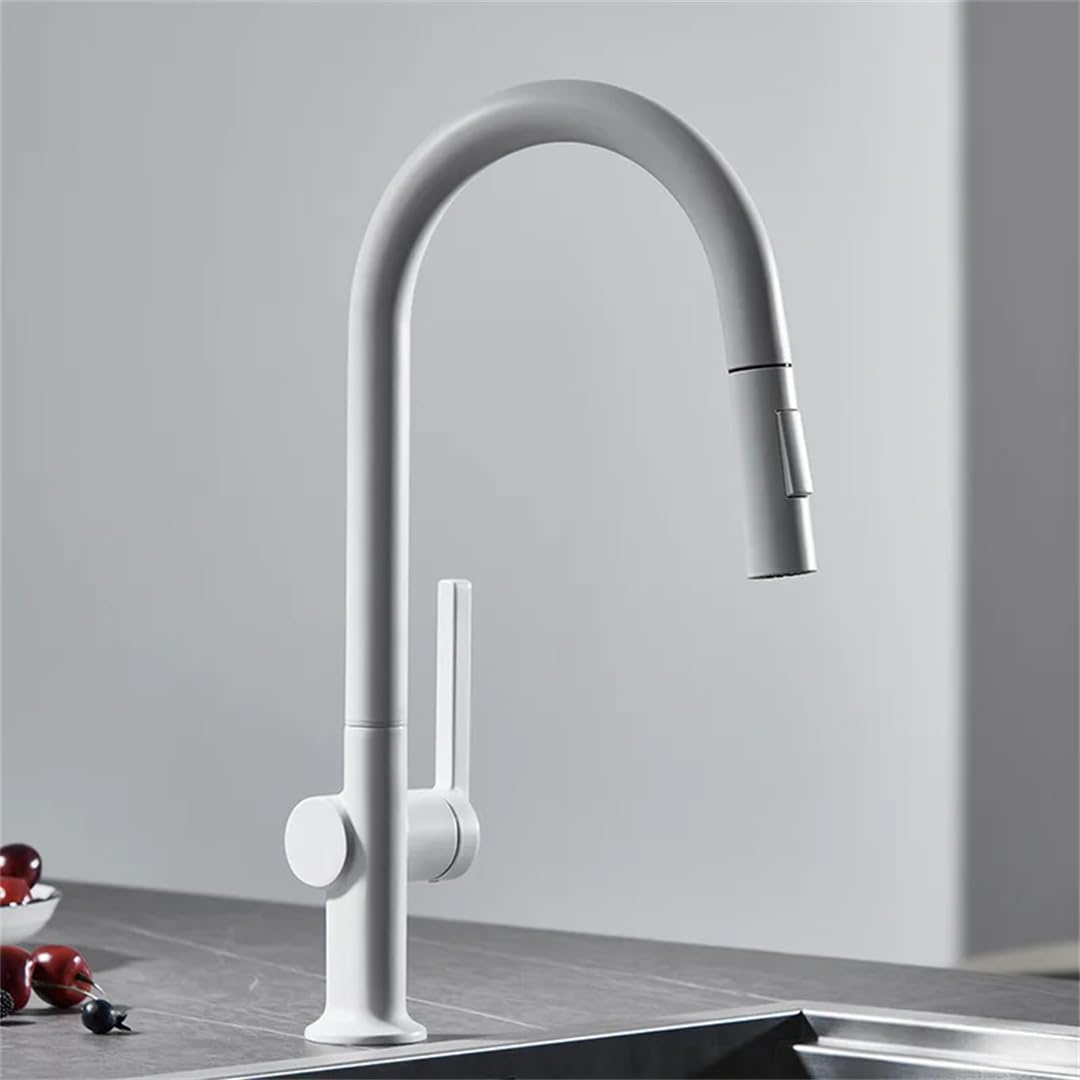ZQFHSX Kiten Faucets Crane Pull Out Water Tap Sink Mixer Rotate d Faucet White Rome LWX