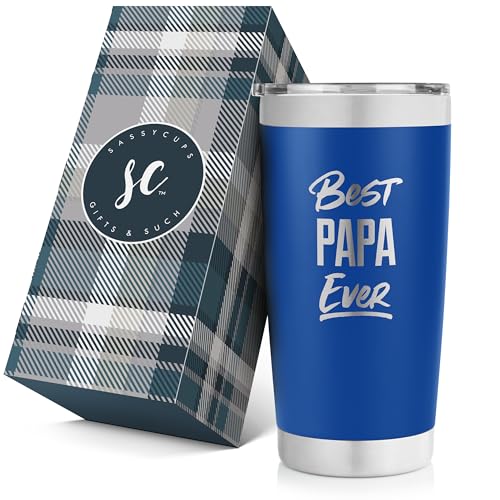 SassyCups Papa Tumbler - Best Papa Gifts - Vacuum Insulated Stainless Steel Travel Mug with Durable Lid and Straw - Dad, Grandpa Gifts