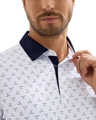 Camiseta polo para hombre, transpirable, con tecnología Dry Fit y protección UPF 50+, diseño geométrico, ideal para golf y actividades al aire libre miniatura 7