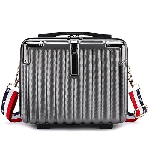 Mini Suitcase Hard Shell Makeup Bag Travel Cosmetic Case Portable Makeup Luggage with Shoulder Strap for Women Dark Grey
