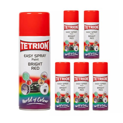 Image of Tetrion Easy Spray Paint - Bright Red 400ml (Pack of 6) - Acrylic Spray for Wood, Metal, Plastic, Ceramic & More - Smooth, Vibrant Finish, Long Lasting - Indoor & Outdoor Use, 13.5 Oz