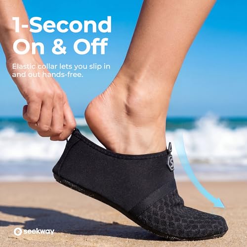 SEEKWAY Water Shoes Quick-Dry Aqua Socks Barefoot Slip-on for Beach Pool Swim River Yoga Lake Surf Women Men Black SK001 - Image 6