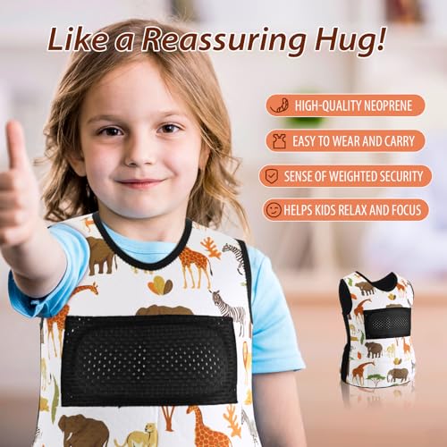 Image of Janmercy Weighted Vest for Kids Ages 4 to 7 and Ages 8+ Boy Girl Adjustable Breathable Compression Vest for Processing Issue(Wildlife,Small,Beige)