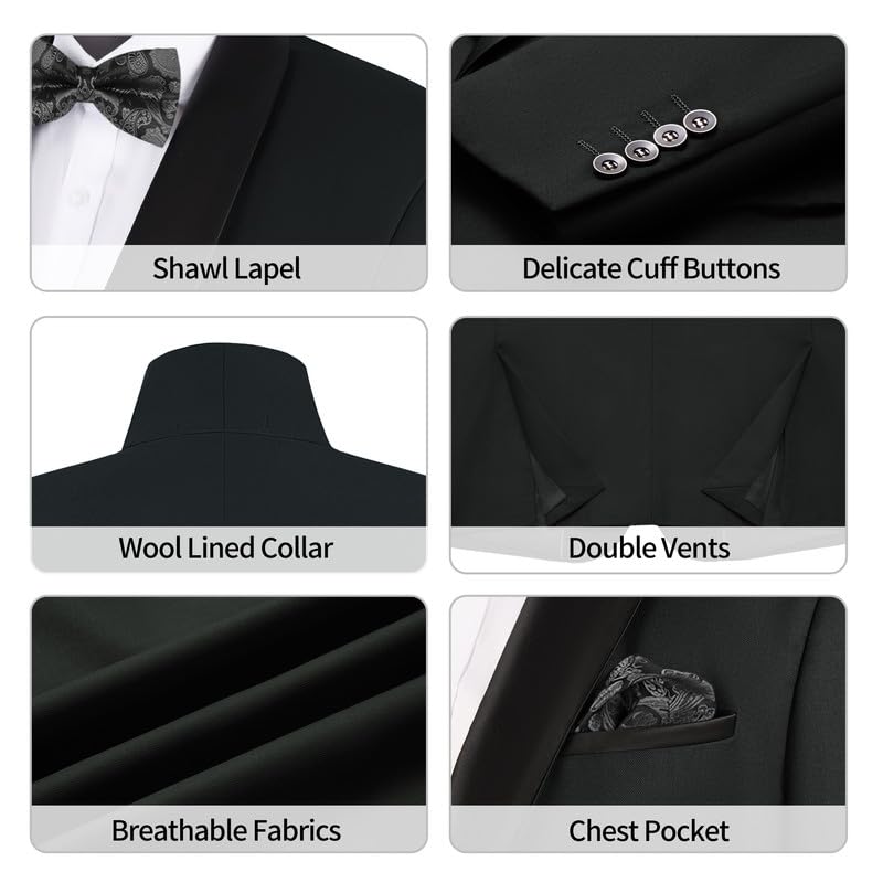 MAGE MALE Men's Tuxedo Jacket Slim Fit One Button Solid Blazer Jacket for Dinner,Prom,Party3