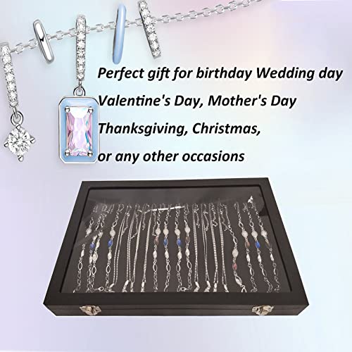 Papinimo Black Velvet Glass Top Jewelry Necklace Tray Organizer Box Display Holder Bracelets Storage Case Drawer Insert Girls Women Gifts #TOP2