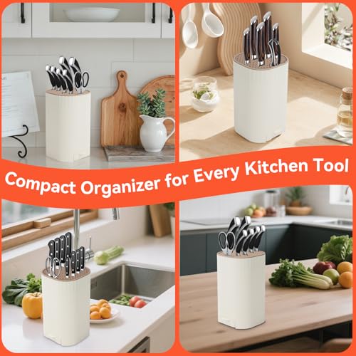 Knife Block Without Knives, Qoosea 4 in 1 Universal Square Knives Block with Scissors Slot Sharpening Rod Slot and Stone, Detachable Kitchen Knife Storage Holder for Easy Cleaning Space Saver-White - Image 8