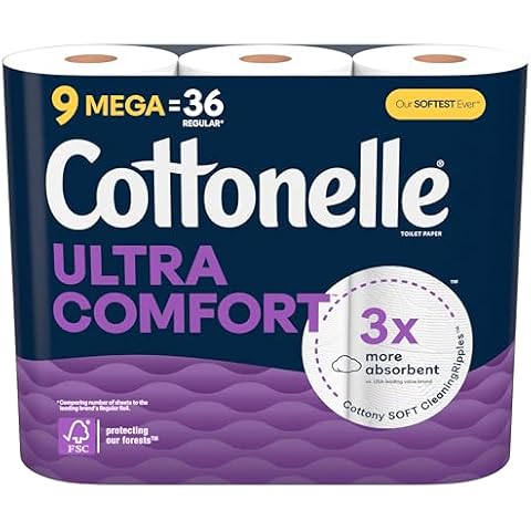 Cottonelle Ultra Comfort Toilet Paper, 9 Mega Rolls (9 Mega Rolls = 36 Regular Rolls), 244 Sheets per Roll, Packaging May Vary Cover