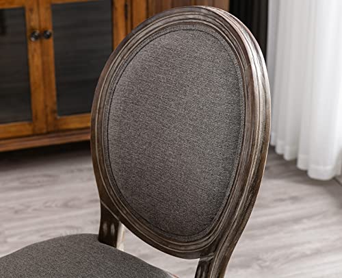 Kmax Farmhouse Dining Room Chairs, French Distressed Bedroom Chairs With Round Back, Brown Wood Legs Elegant Tufted Kitchen Chairs, Set Of 2, Gray #TOP3