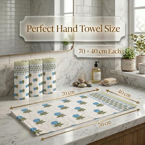 Image of Mafatlal Madhuban Festive Hand Towel Combo| 250 GSM | Set of 4 Waffle Towels 76 x 38 cm Each | Textured Bath Towels for Cleansing & Gentle Scrubbing | Royal Blue