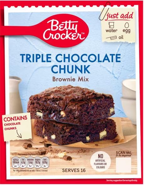 Triple Chocolate Chunk Brownie Mix, 415g,Satisfy your chocolate cravings with these moist and fudgy triple chocolate chunk brownies, packed with generous chunks of chocolate that melt in your mouth.