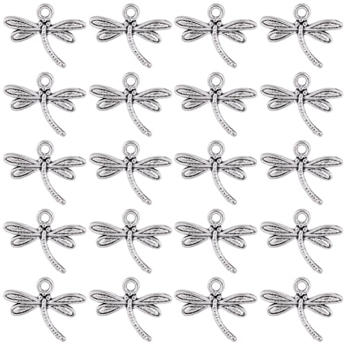 SUNNYCLUE 1 Box 100Pcs Silver Dragonfly Charms Bulk Flying Dragonfly Charm Insect Tibetan Alloy Spring Dragonflies Charm for jewellery Making Charms Supplies Keychain Dangle Earring Necklace DIY Craft