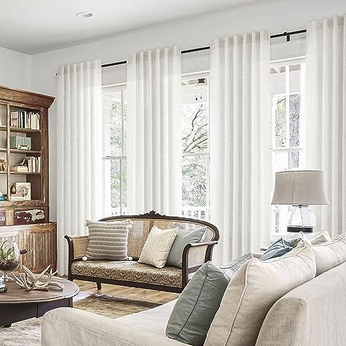 MEETBILY 90 Inches Long Linen Sheer Curtains 2 Panels Set for Living Room, Rod Pocket Back Tab Light Filtering Linen Blend Ivory Cream Window Drapes for Bedroom Neutral Rustic Decor, 50x90 in Length by MEETBILY - Image 6