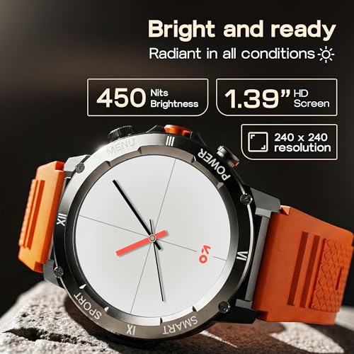 Image of GOBOULT Tuff Hawk Smart Watch 1.39'' HD Display, BT Calling, Working Crown, 150+Watchfaces, 450 Nits Brightness, AI Voice Assistant, SpO2 Monitoring (Green) (Saffron)