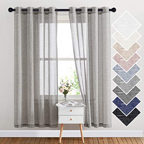 NICETOWN Sheer Curtains Open Linen Blend for Bedroom Windows, Grommet Natural Linen Flax Texture Privacy with Light Filter Vertical Drapes for Living Room, Charcoal Grey, W52 x L72, 2 Panels