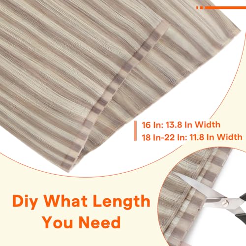 Image of Full Shine Butterfly Weft Hair Extensions Human Hair, 20 Inch 50G Ash Blonde Highlights Bleach Blonde, Seamless Micro Beads OVO Weft, Silky Straight Hairpiece for Wedding