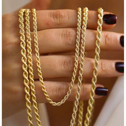 14K Solid Yellow Gold Diamond Cut Rope Chain Necklace, Available in 1.5mm,2mm,3mm and 4mm Thickness For Women and Men 16-36 Inch Lengths3