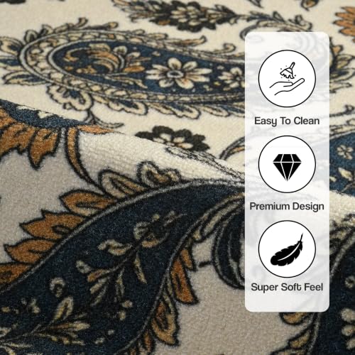 Image of FRESH FROM LOOM 100% Nylon Luxury Anti Skid Carpet for Living Room, Hall & Bedroom | Anti Fade | Rubber Backing Grip | Quick Cleaning | Washable (Ivory| Size:- 90x150 Cm or 3x5 Fts)