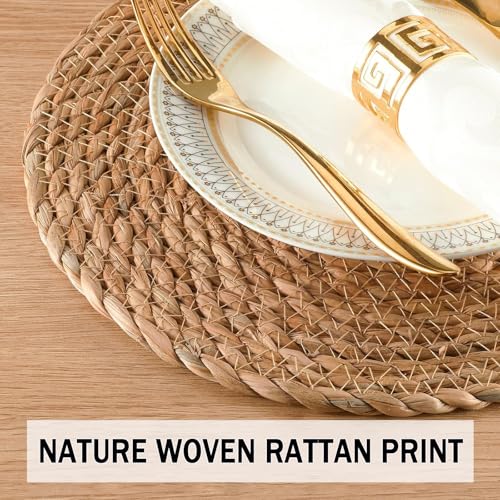Image of Handmade Heat Resistant 13.8 inch Round Woven Placemats Set of 10, Wicker Boho No Chemical Natural Water Hyacinth Place Mats, Farmhouse Table Mats for Kitchen Dining Table,Home Decorations,Wedding