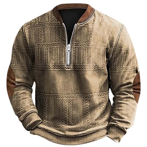 2026 2024 Otoño/Invierno Moda de Hombre Talla Grande Casual Impresión Digital 3D Suéter de Punto Tejido Cuello Cuello Redondo Capucha, caqui, S
