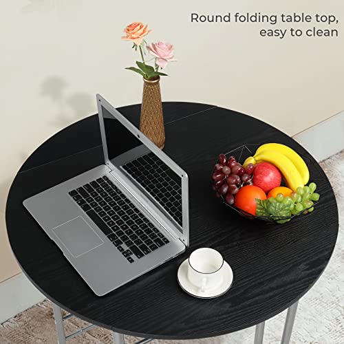 Image of VINGLI 31.5 inch Drop Leaf Dining Table Set for 2, 3 Pieces Dining Table with Chair for Small Space, Small Kitchen Extendable Folding Dining Table for Dining Room,Home, Apartment, Saving Places, Black
