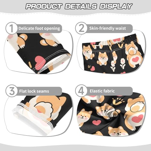 Corgi Puppy Flower Heart Girls Leggings Soft Stretch Workout Yoga Dance Pants for Kids Casual Tights3