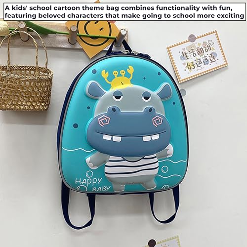 Image of Bembika School Bag The Perfect Children Backpack and School Bags for Kids Compact Stylish Backpack for Kids Exceptional-Quality Kids Kindergarten Backpack and Travel Backpack- (Hippopotamus|Blue)