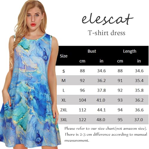 Elescat Summer Dresses For Women Sleeveless Pockets Sundress Cotton Casual Tank Dress(Blue Tie Dye thumb #6
