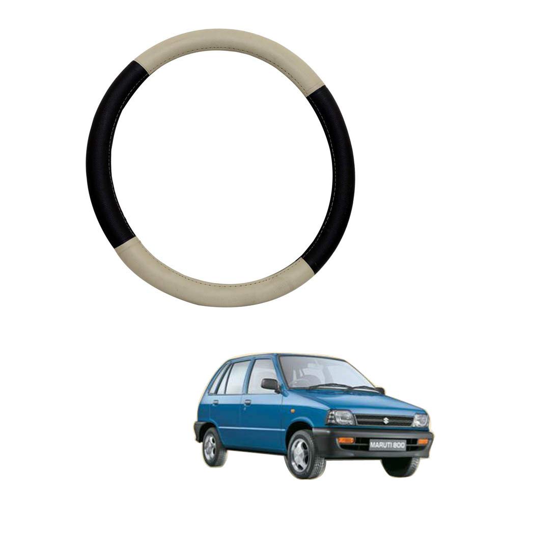 Beige/Black Steering Leather Luxury Super Fiber Non-Slip Steering Wheel Cover for Maruti 800-image-34