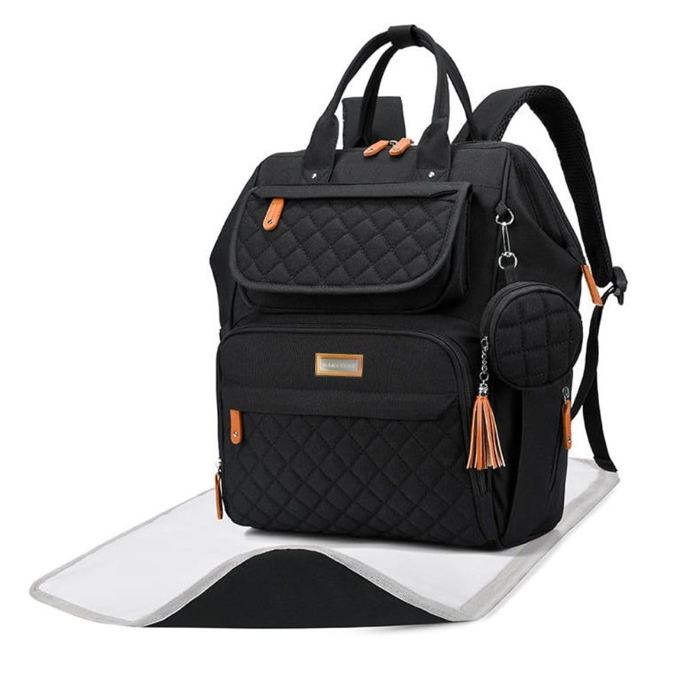 BABYTESS Sac à Langer Bébé - Sac à Dos Multifonction Grand Format Avec Tapis à Langer, Noir