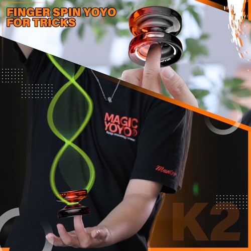 Image of MAGICYOYO Pack of 3 Responsive Yoyos for Kids Beginners, K2 (Crystal YoYo with 3 Yo Yo Gloves, 3 Yo-yo Bags, 18 Yoyo Strings (Black Green+Black Blue+ Black Orange)