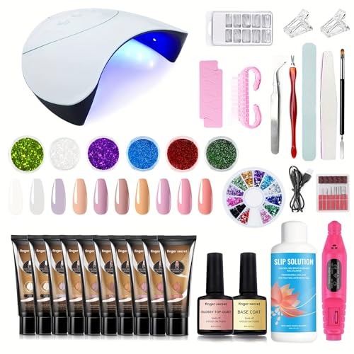 Poly Nail Gel Kit with Nail Lamp,15ml Poly Nail Extension GelS,10Colors Nail Extension Gel KitS With Drill& Slip Solution&Tools,PolyS Nails GelS KitS Full Set for Beginner DIY Nail Art