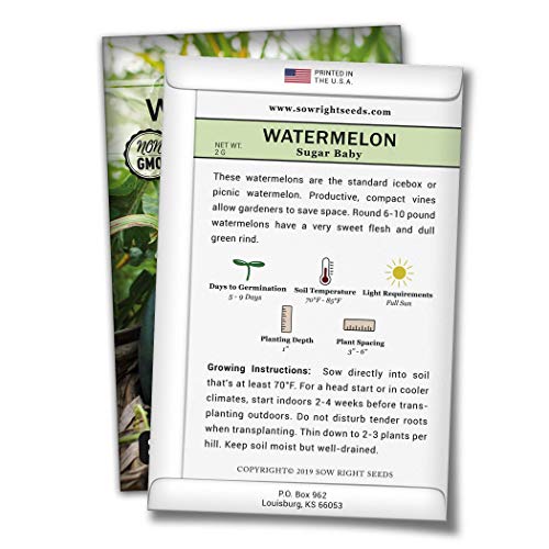 Sow Right Seeds - Sugar Baby Watermelon Seed For Planting - Non-Gmo Heirloom Packet With Instructions To Plant A Home Vegetable Garden - Great Gardening Gift (1) #TOP1